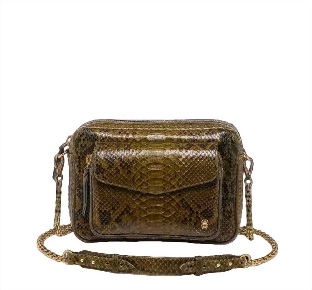 NEW CLARIS VIROT women's charly python bag in dark khaki